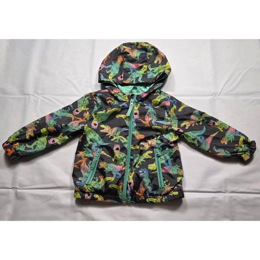 Cat & Jack 18M Dinosaur Windbreaker Jacket Hooded Full Zip Gray Multicolor